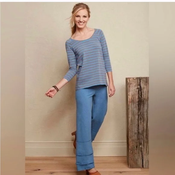 Matilda Jane | Finn Tiered Pants Full Length Ceil Blue Stretch Wide Leg - Picture 2 of 9